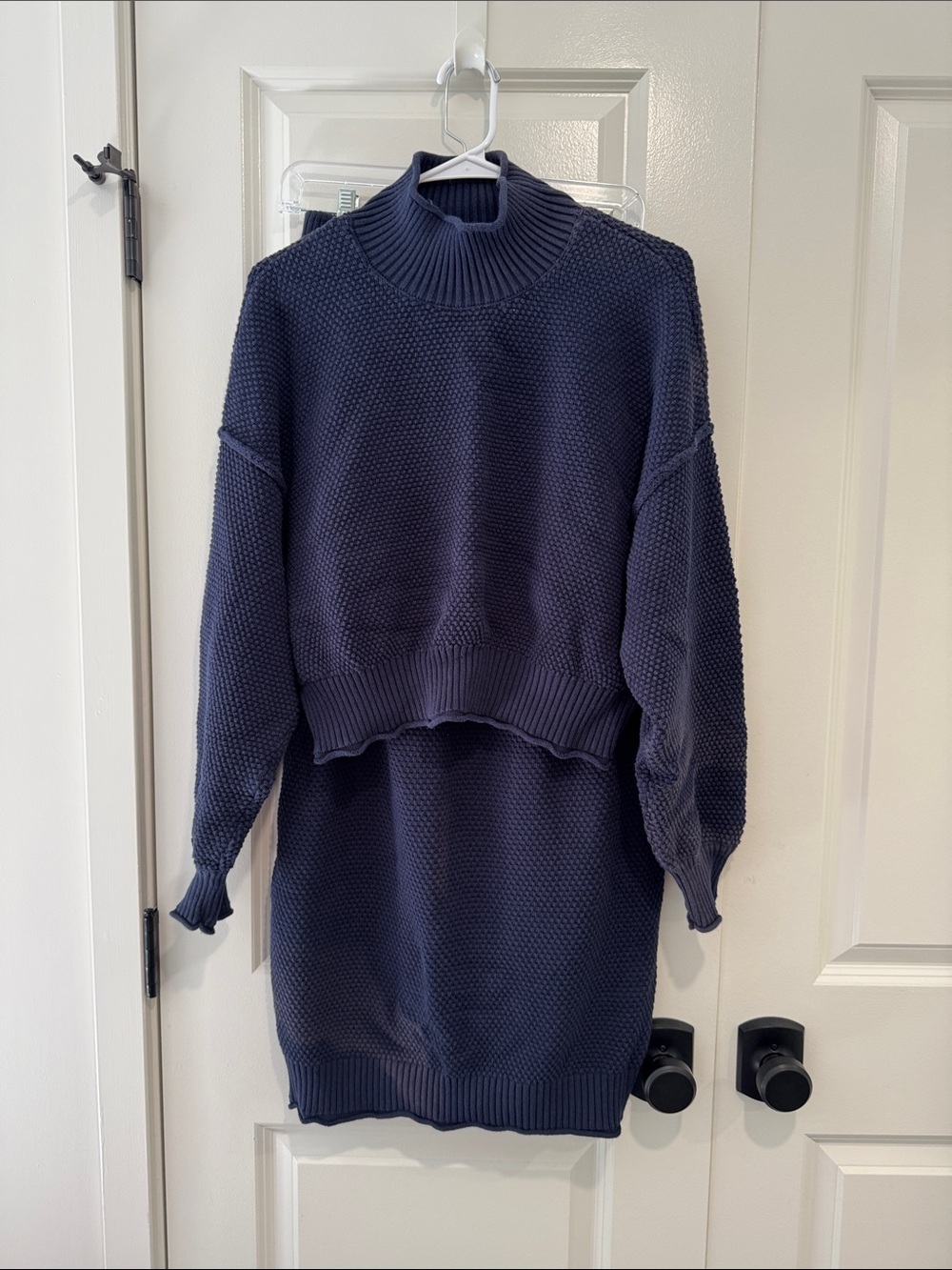 Free People Women's Navy Knit Sweater Skirt Set